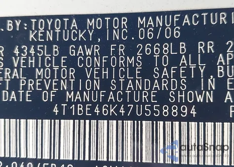 2007 Toyota Camry Le из США, поврежденный, VIN 4T1BE46K47U558894